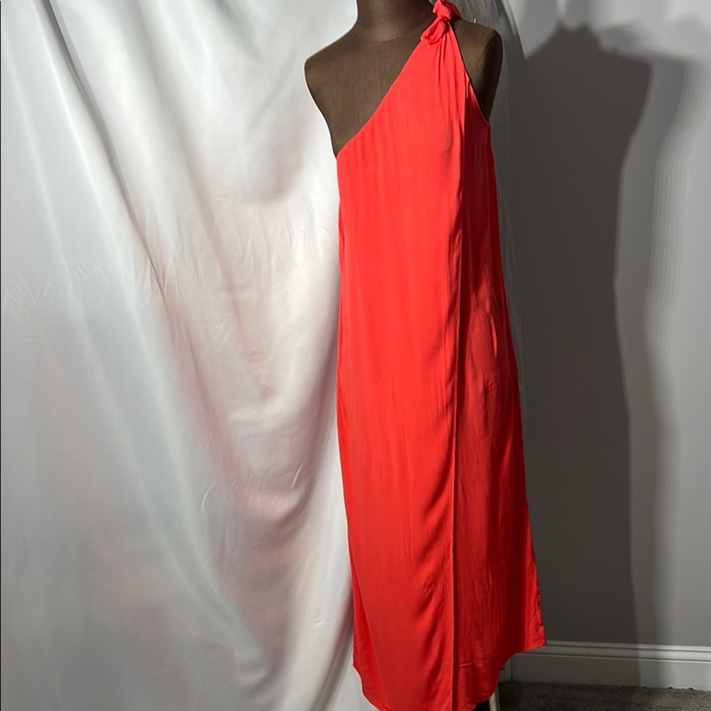 Mara Hoffman One-Shoulder Knot-Shoulder Coral Red Coverup